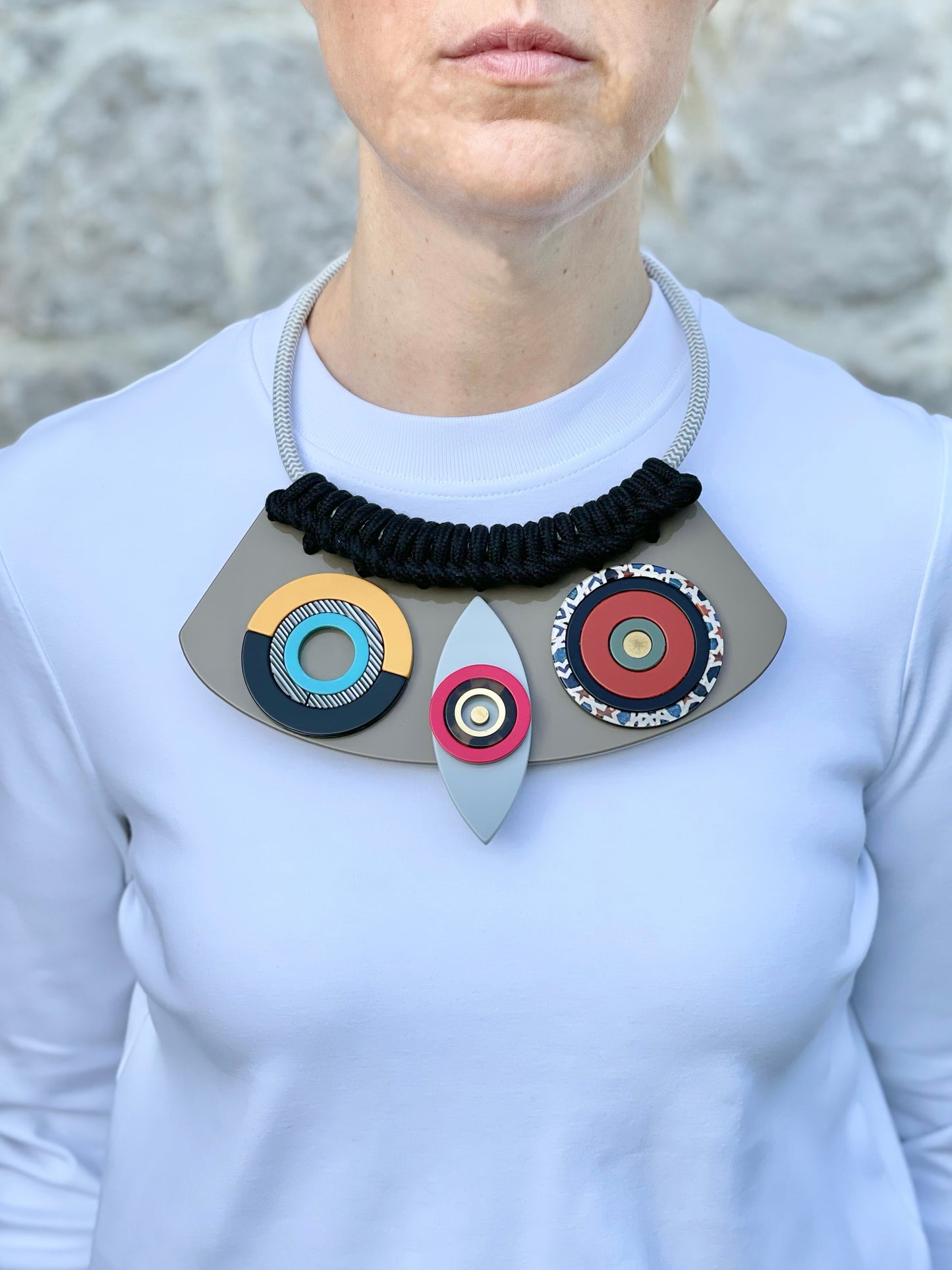 Double-face Necklace Fiori 1 Medium - grey and blush